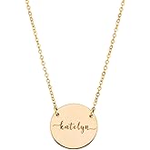 HotMixCold 5/8" Personalized Engraved Name Circle Charm Pendant Necklace, Handmade Gift for Women | 14K Gold Filled