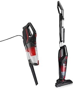 Dibea 18Kpa Corded Stick Vacuum Cleaner 2 in 1 Lightweight Upright and Handheld Vacuum, Strong Suction Multi-Layer HEPA Filter, 1L Dust Bin, 5 Height Adjustment for Hard Floor Pet Hair Dust