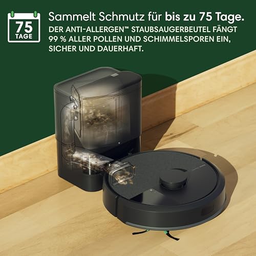 Roomba 105 Combo + AutoEmpty Dock - Automatische Entleerung für bis zu 75 Tage - Saugen + Wischen - Clearview LiDAR- 7000Pa - 120 mins - SmartScrub - Umfährt Hinderniss - App - Schwarz