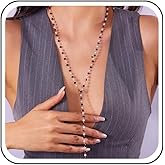 Sttiafay Boho Pearl Y Lariat Chain Necklace Pearl Beaded Choker Necklace Long Y Shape Drop Chain Black Crystal Bead Necklaces Jewelry for Women