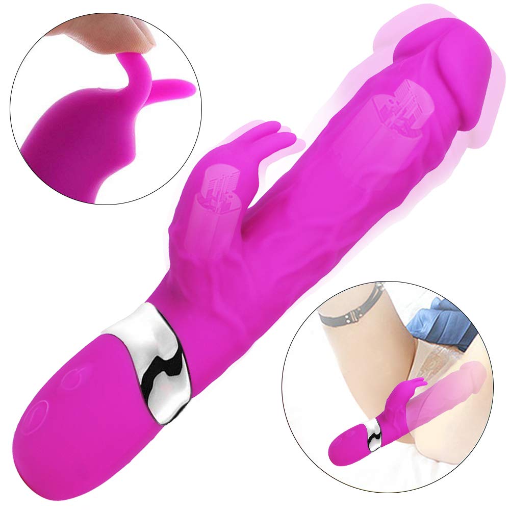 Rabbit Vibratoren für sie Klitoris und G-Punkt Stimulator, Dual Motor Silikon Dildo Realistischer Vibrator mit 7 Modi, Massagestab für Frauen Sex-Spielzeug Wasserdicht, USB Wiederaufladbar (Rose)