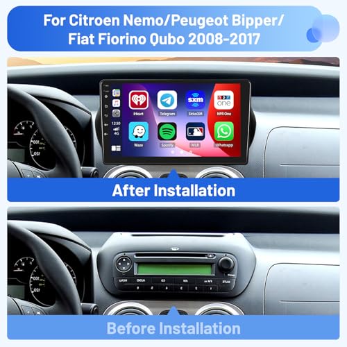 Inefala 4+64G Car Radio for Citroen Nemo/Peugeot Bipper/Fiat Fiorino Qubo 2008-2017 Android 15 with Wireless CarPlay Android Radio, 10 Inch Car Screen with Bluetooth WIFI GPS FM/RDS 32EQ SWC