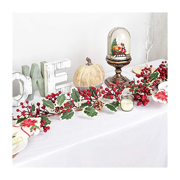 YQing 1 Pieza Guirnalda de Bayas Rojas Artificiales, Acebo Artificial