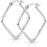 LeCalla 925 Sterling Silver Geometric Hoop Earrings for Women | Classic Click-Top Oval & Square Hoop Earrings | Lightweight Hypoallergenic Silver Jewelry