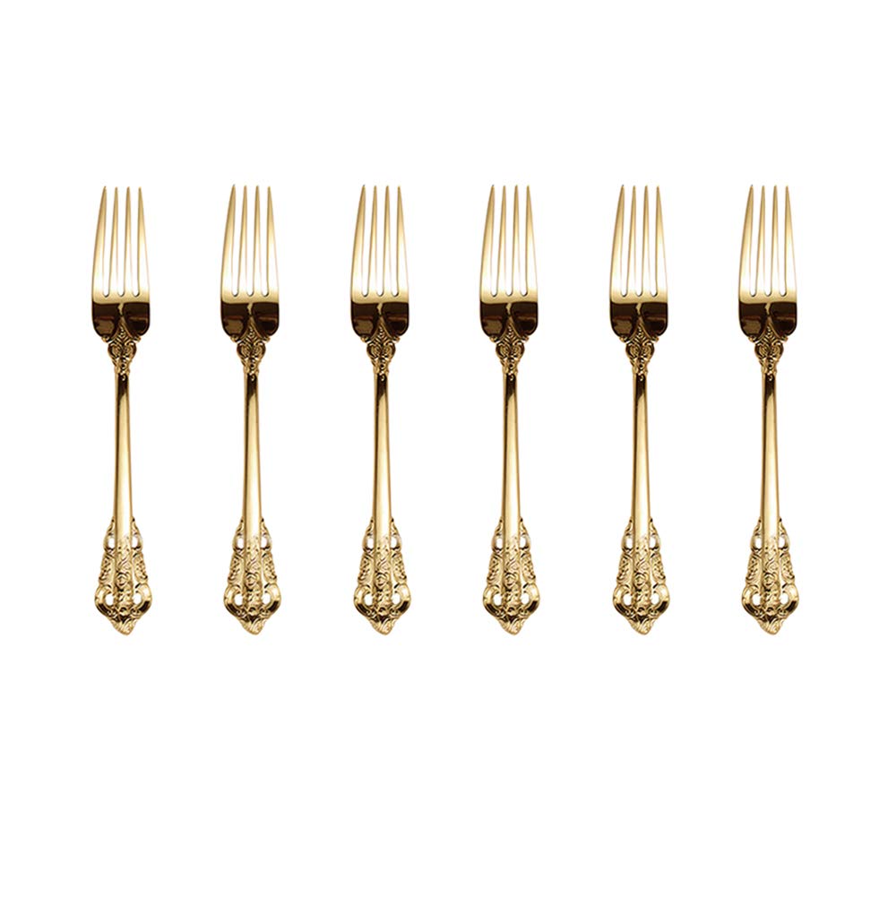 ZFQ 6-Piece 18/10 Stainless Steel Pastry Fork, Fruit Salad Fork, Medium Size 7.09 Inches, Mirror Polishing, Dishwasher Safety, Golden Color