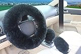 [NEW VERSION] Kobwa Warm Soft Breathable Plush Wool Steering Wheel Cover Handbrake Cover Gear Shift Cover 1 Set 3 Pcs