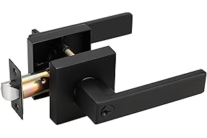 Probrico Matte Black Exterior Door Handle with Square Rosette, Keyed Alike Entry Door Lockset, Heavy Duty Reversible Door Lev