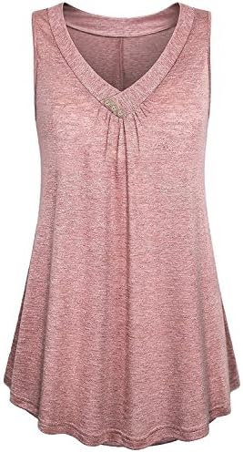 KABUEE Women's Casual Button Decor Flowy Tank Tops Basic Sleeveless V Neck Tunic Top Blouse