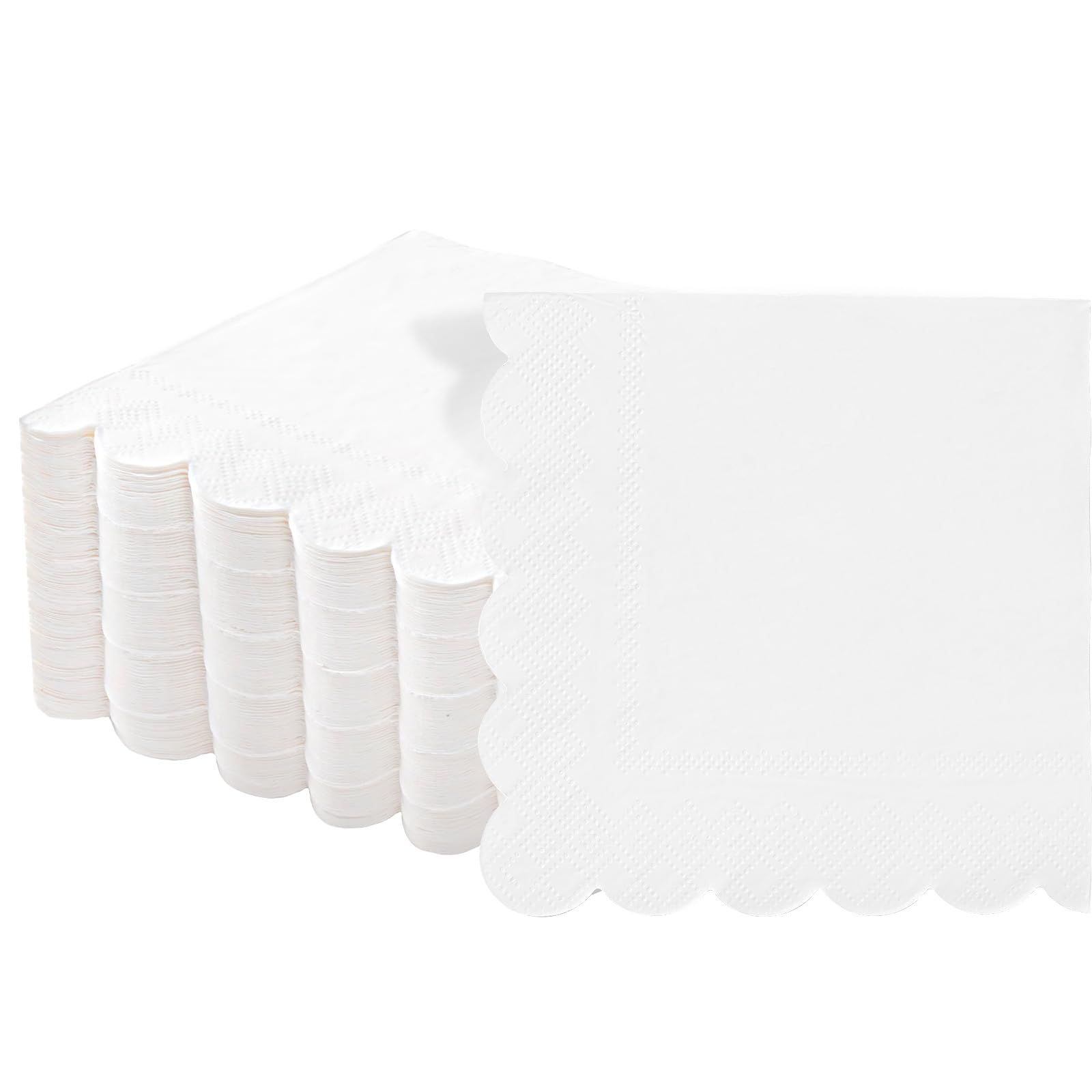 Photo 1 of 100 White Scalloped Cocktail Napkins, 3 Ply 5 x 5 Inch Beverage Napkins Paper Napkins Disposable Luncheon Napkins for Wedding Birthday Party Bridal Anniversary Baby Shower