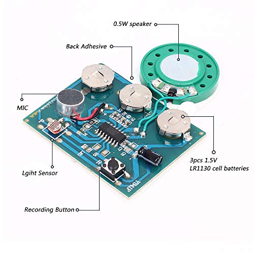 Icstation 30 Seconds Recorder Light Sensor Sound Module Voice Recording with MIC for Mother's Day DIY Musical Gift Box Speaking Greeting Card Birthday Christmas Valentine