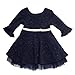 Youngland Girls' Bell Sleeve Glitter Knit Dress with Satin Ribbon Waist