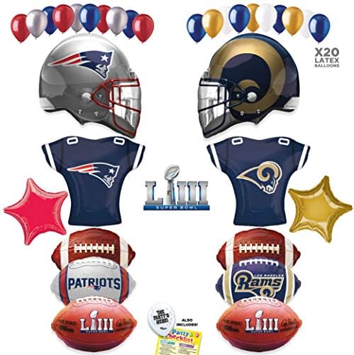 Super Bowl 53 ULTIMATE Football Teams DUEL - Los Angeles RAMS vs New England PATRIOTS Party Supplies Decorations NFL Balloons Kit - 33pc