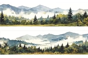 1 Roll Waterproof Scenic Landscape Washi Tape, 78.7 inches Length for Scrapbooking, Art Journaling, and Crafting, Green