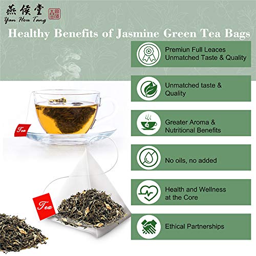 Yan Hou Tang - 50 Teabags Organic Taiwanese Jasmine Green Tea Flavor Taste Sugar Free Loose Leaf for Detox Weight Loss Relaxation and Stress Reduction Relief SGS FDA Verified