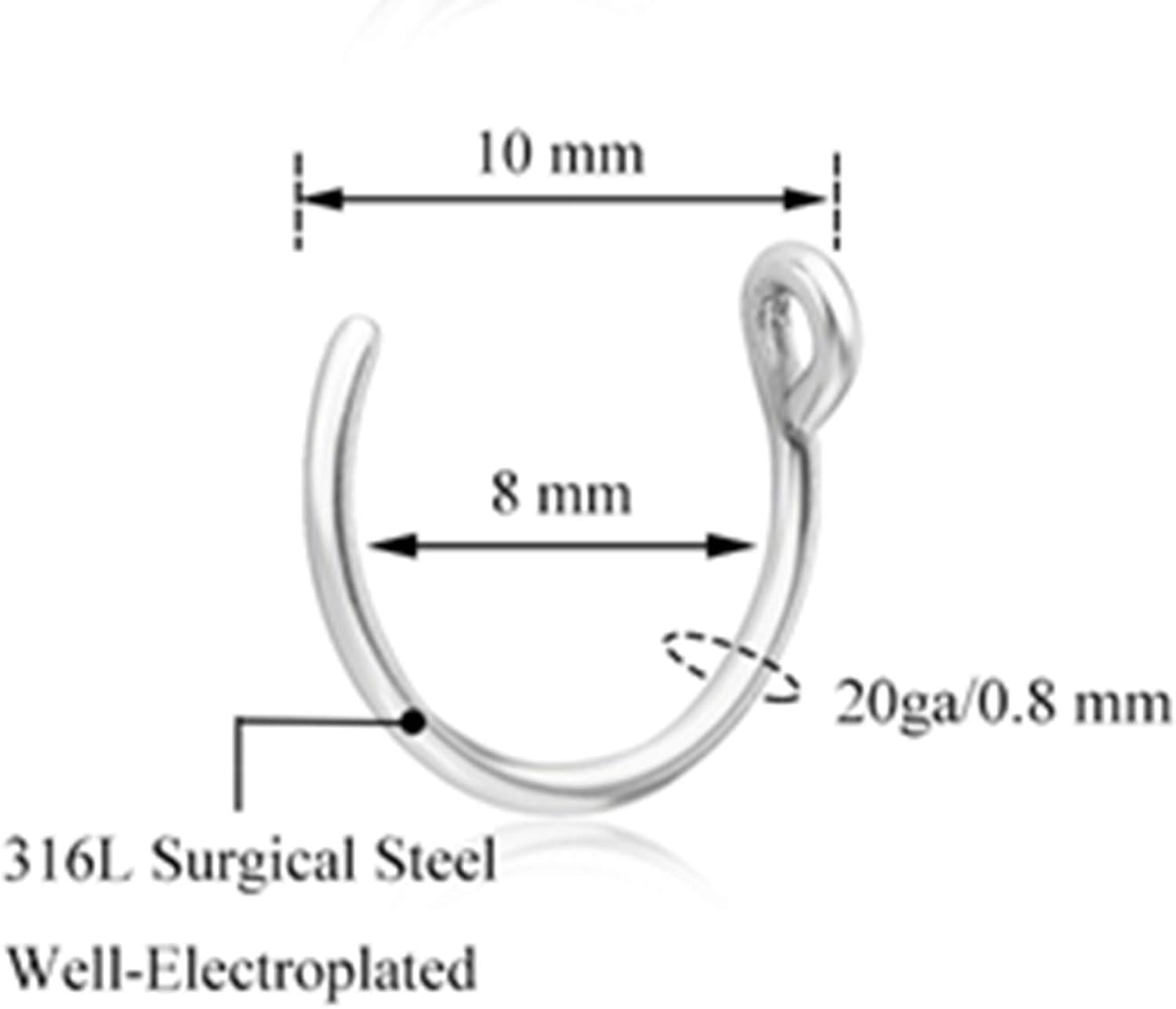 AllerPierce 20G Fake Nose Ring Hoop Faux Cartilage Nose Hoops Non Piercing Jewelry Fake Septum Ring for Women Girls 6 PCS (Hook C-Shaped) - Image 3