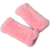 Women Real Rabbit Fur Gloves Mittens Winter Knit Warm Fingerless Hand Warmer