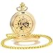 SEWOR Business Double Open Skeleton Pocket Watch Mechanical Hand Wind Movement Full Hunter Gift (Gold Magnifier)