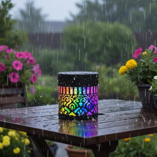 Solar Mandala Lights, Seven-Color Changing Solar Mandala Projector Light, Mandala Pattern Solar Wall Light, Outdoor Waterproof Metal Fence Lights for Yard Garden Post Patio Backyard Decor (4Pcs)