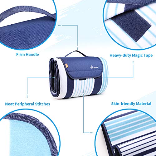 WolfWise Outdoor Warm Fleece Blanket 79"x79" XXL Picnic Blanket Extra Large with Waterproof Backing for Camping Festival Sporting Events (Blue/Navy)