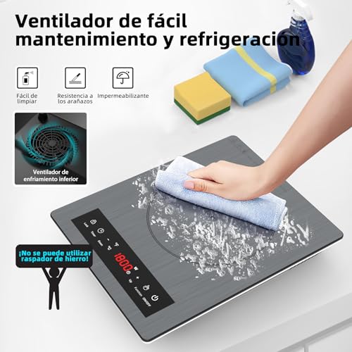 VBGK Portable Induction Hob, 1800W Portable Vitro, 10 Heating Levels, Adjustable Power and Temperature, Timer, Child Lock, Touch Controls, Easy Cleaning