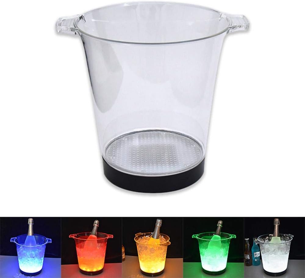 AUOKER LED Ice Bucket, 5L Large Capacity Champagne Bucket Beverage Tub with Beautiful Lights, Clear Wine Beer Beverage Champagne Tin Drink Cooler Container for Bar Party Home Celebration