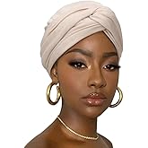 DRESHOW African Turban for Women Knotted Hairwraps Headwraps Ribbed Turban Stretch Jersey Head Scarf Chemo Cancer Cap