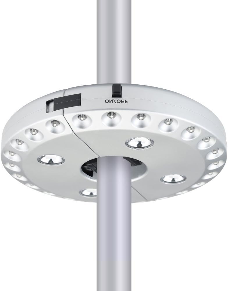 Happy Fd 28 Led Patio Umbrella Light Battery Operated Umbrella Pole Light White with 3 Brightness Level