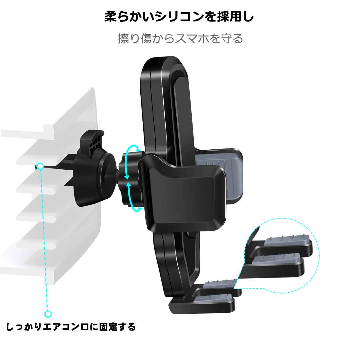 車載ホルダー【Zeuste最新版】スマホホルダー エアコン吹き出し口取り付け 片手操作可能 自由調節可能 自動ロック式 ４－６インチ多機種対応 車ホルダー Android & iPhone カーホルダー(ブラック)