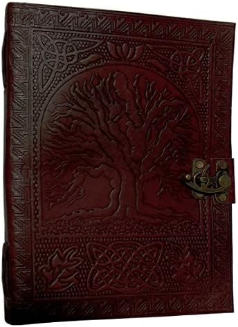 Leather Journal Writing Notebook - Antique Handmade Leather Bound Daily Notepad for Men & Women Unlined Paper Medium 9 x 7 Inches