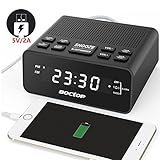 USB Alarm Clock Radio, Digital Alarm Clock with USB Phone Charger, FM Radio, Sleep Timer, Dimmer, Snooze, 0.6” Digital LED Display and Battery Backup Function for Bedroom, Office, Table and Desk