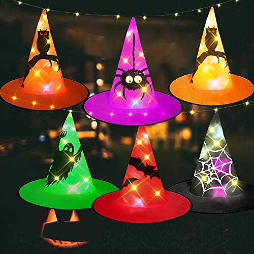 HIGBRE-Halloween-Decorations-Witch-Hats-6Pcs-Hanging-Lighted-Witch-Hat-Outdoor-Halloween-Decor-for-Tree-Porch-Yard