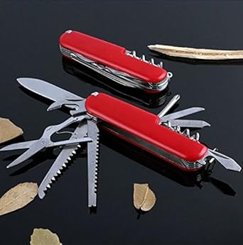 Alexvyan 11 In 1 100% Stainless Steel Multi Functional Swiss Army Style Knife, Red