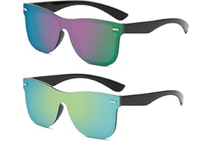 swanoble UV400 Rimless One-Piece Lens Reflective Sunglasses - Colored Mirrored Sun Glasses for Men & Women (2 Pack)