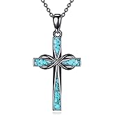 ONEFINITY Cross Necklace Sterling Silver Turquoise/Opal Cross Pendant Necklace Religious Jewelry Gifts