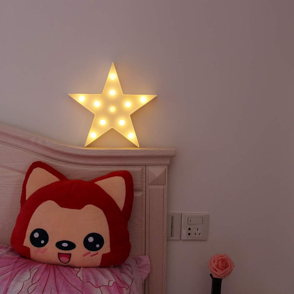 GUOCHENG Lovely Star LED Night Light Battery Operated LED Marquee Sign Decorative Table Lamps for Baby Children Bedroom Nursery Christmas Birthday Party(White) - Image 5