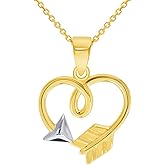 Jewelry America 14k Yellow Gold Heart Shaped Arrow Pendant with Cable, Curb, or Figaro Chain Necklaces