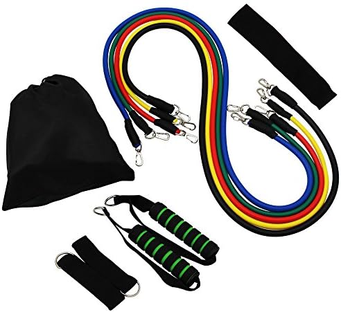 Faciab Resistance Bands, 11pcs Set with Handy Bag, Door Anchor, Ankle Strap, and Exercise Chart (11 pcs)