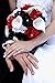 Angel Isabella Bouquet & Boutonniere Set:Black and Red Rose and White Calla Lily Bridal Wedding