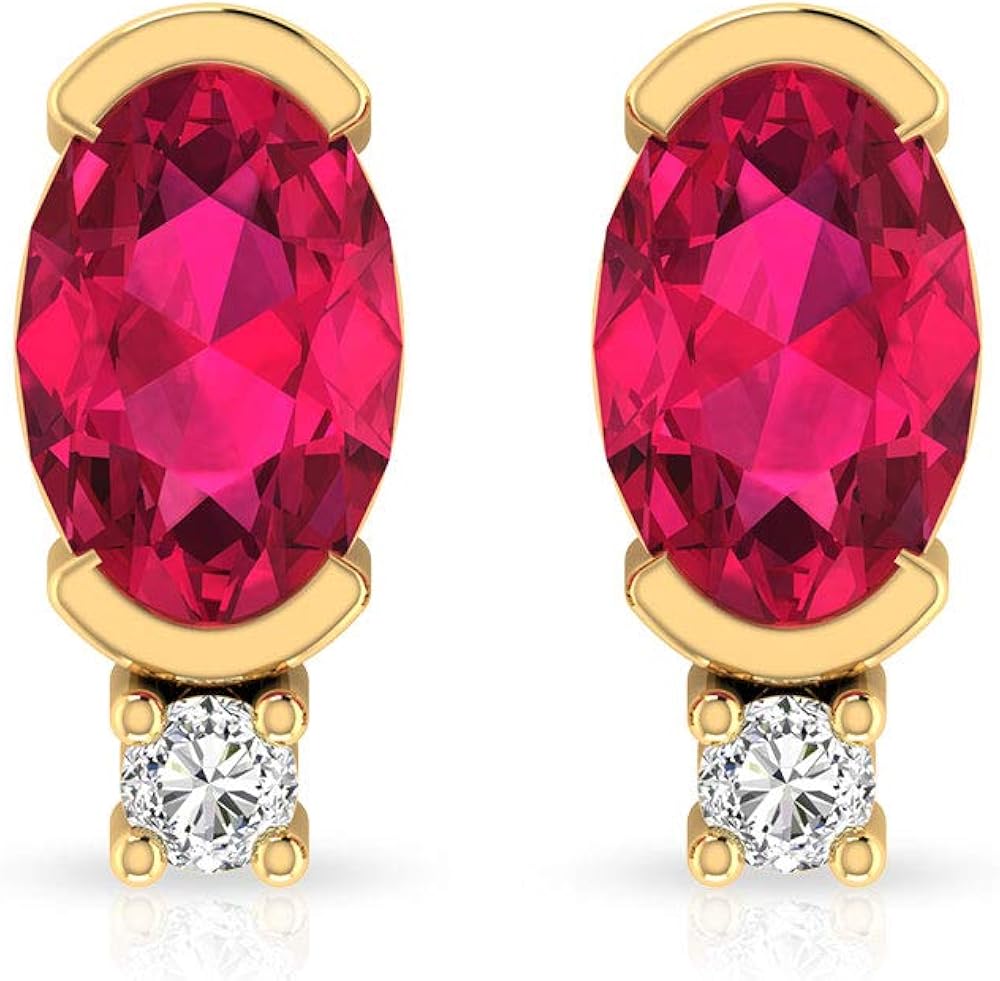 0.62 Carat Oval Shaped Ruby Diamond Stud Earring, IGI Certified Diamond