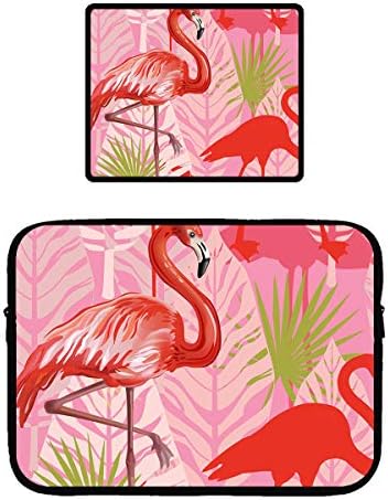Water Repellent Tablet Sleeve Compatible for 13/15 inch Ultrabook/Chromebook Protective Tablet Case Bag Cover + Non-Slip Rubber Mouse Mat Pad (Pink Flamingos)