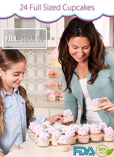 Strongest Disposable Cupcake Boxes - Plastic Containers for 24 Cupcakes [10 Holders Set] Detachable Lid | Tall Dome Storage Container | Travel Carrier | Sturdy Display Tray | Muffin or Cup Cake Holder - Thumbnail 2
