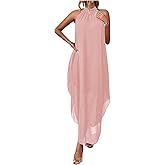 Verdusa Women's Formal Wedding Guest Dress Halter Flowy Chiffon Asymmetrical Long Summer Dress