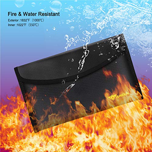 JUNDUN Fireproof Money Bag, 10.2"x6" Waterproof and Fireproof Envelope,Small FireÂ ResistantÂ Safe Storage Pouch Sleeve forÂ Document,Cash, Bank Deposit and Passport