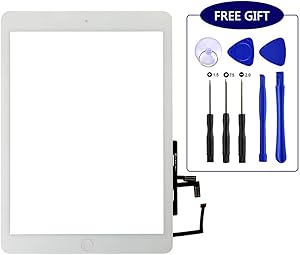 New Touch Screen Glass Digitizer Assembly Replacement Compatible for iPad 5 Air 1st Generation Modle A1474 A1475 A1476 with Home Button,Camera Holder,Preinstalled Adhesive,Tool Kit.(White)