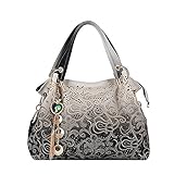 Tote Handbag Womens Shoulder Bag Casual Signature Printing Pu Leather and Designer Lady Purses (Gray)