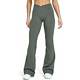 Sogetdo Crossover Flare Leggings for Women Seamless Tummy Control Bootcut Wide Leg Gym Workout Yoga Pants