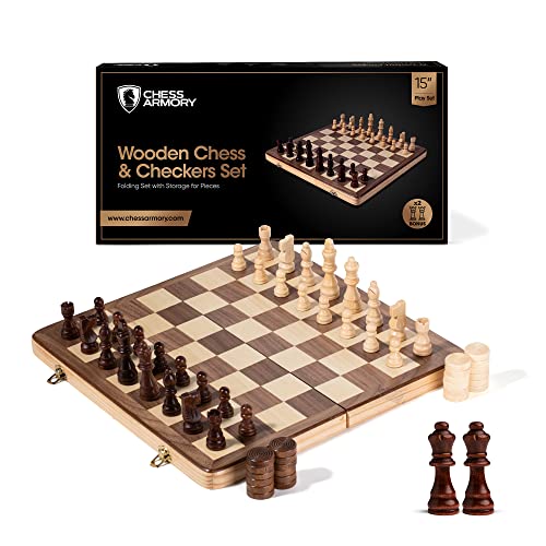 Chess Armory Chess and Checkers Chess Set, Wooden Chess and Checkers