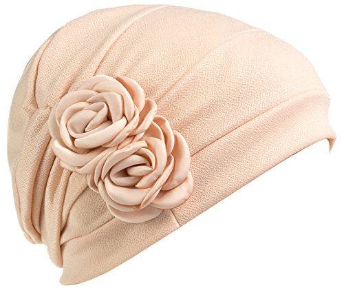 DancMolly Chemo Turban Cancer Ruffle Headband Beanie Cap Muslim Scarf Ethnic Cloth (Beige+Navy Blue) - Thumbnail 2