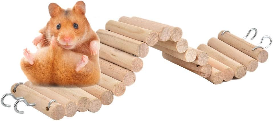 Pssopp Hamster Ladder Wooden Suspension Bridge Pet Hanging Ladder Steps Stairs Climbing Swing Flexible Climbing Ladder for Mice Gerbils Chinchillas Parrots
