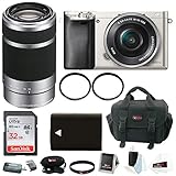 Sony ILCE6000L/S ILCE6000LS ILCE-6000LS Alpha A6000 Mirrorless Digital Camera with 16-50mm Lens (Silver) + Sony E 55-210mm F4.5-6.3 Lens for Sony E-Mount Cameras (Black) + 32GB SDHC/SDXC Class 10 UHS-1 Memory Card + All in One High Speed Card Reader + Battery for Sony NPFW50 + Deluxe Accessory Kit
